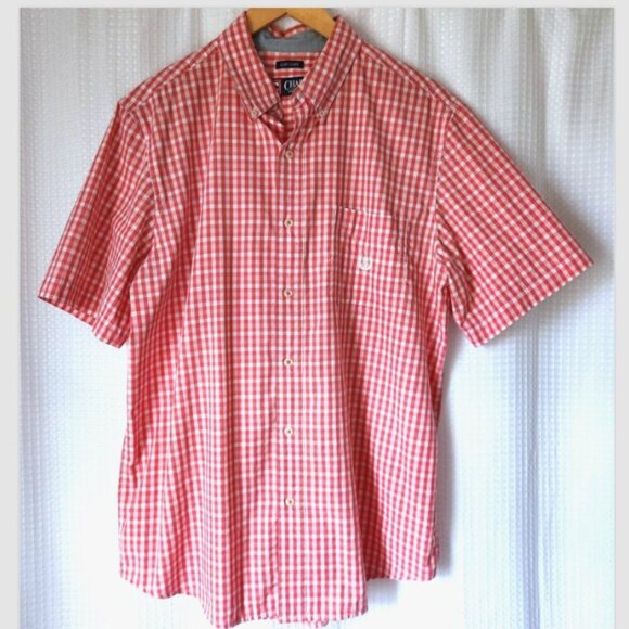 Chaps Other - Chaps Easy Care Shirt Men's Large Gingham Plaid Short Sleeve Button Up Red White